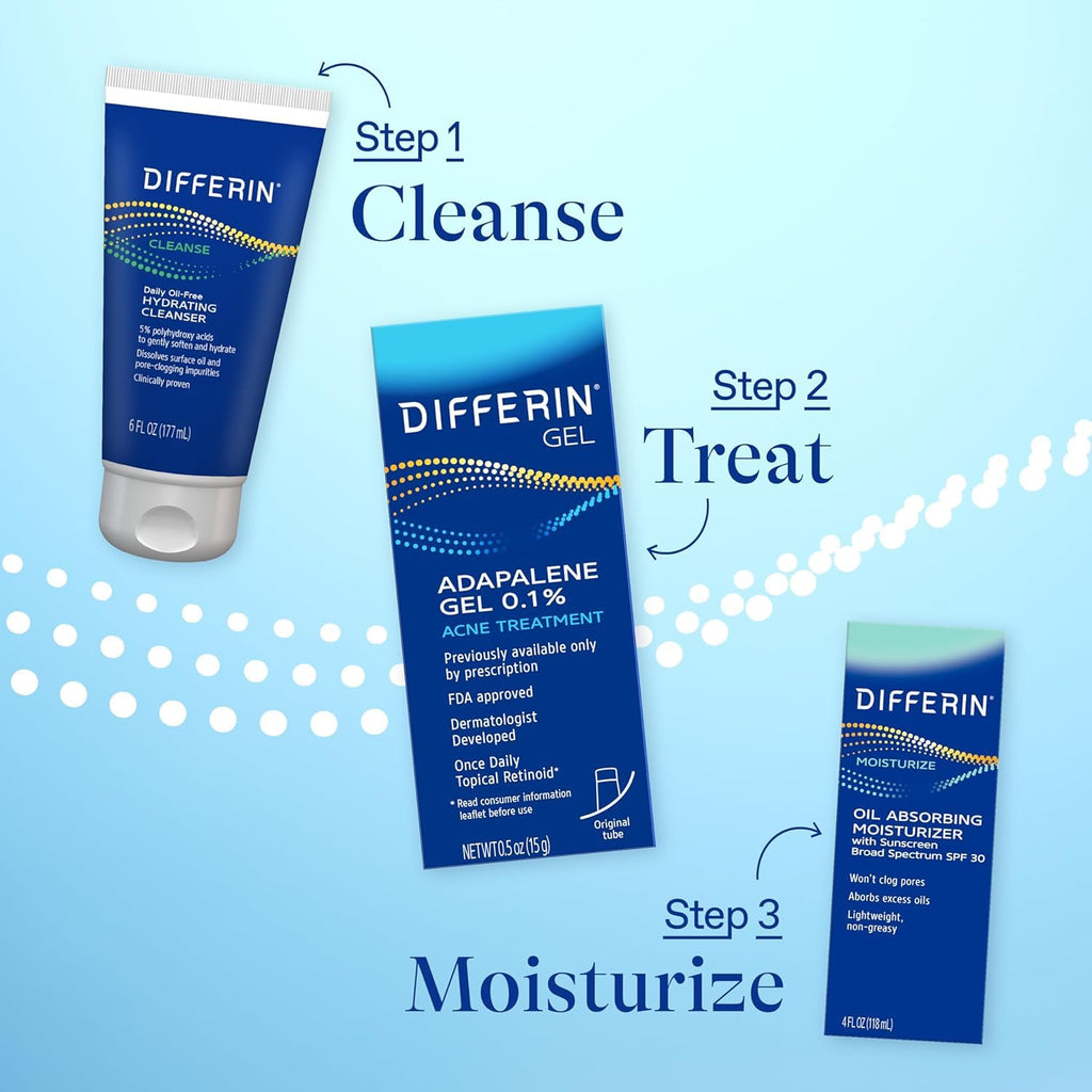 Differin Acne Treatment Gel, 60 Day Supply, Retinoid Treatment for Face with 0.1% Adapalene, Gentle