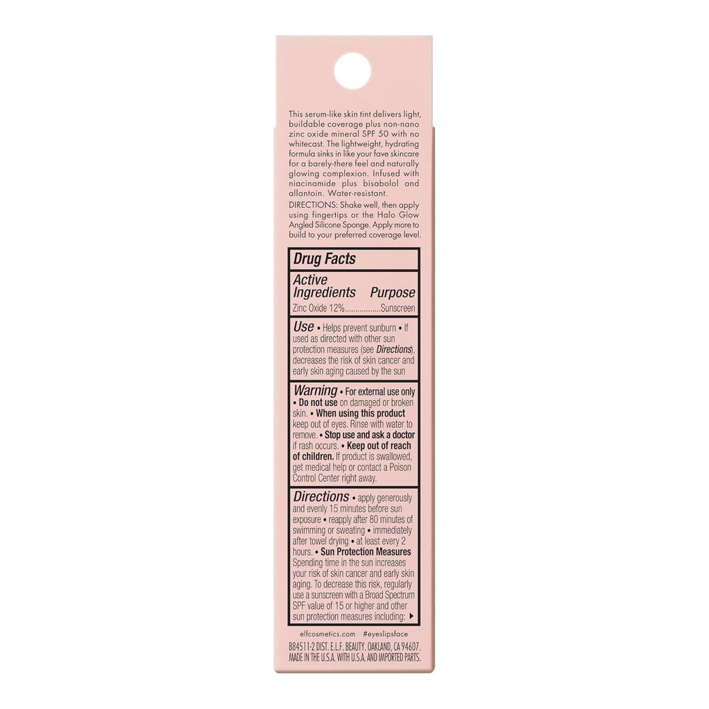 e.l.f. Halo Glow Skin Tint SPF 50, Tinted Moisturizer For Light, Buildable Coverage, Natural Glow