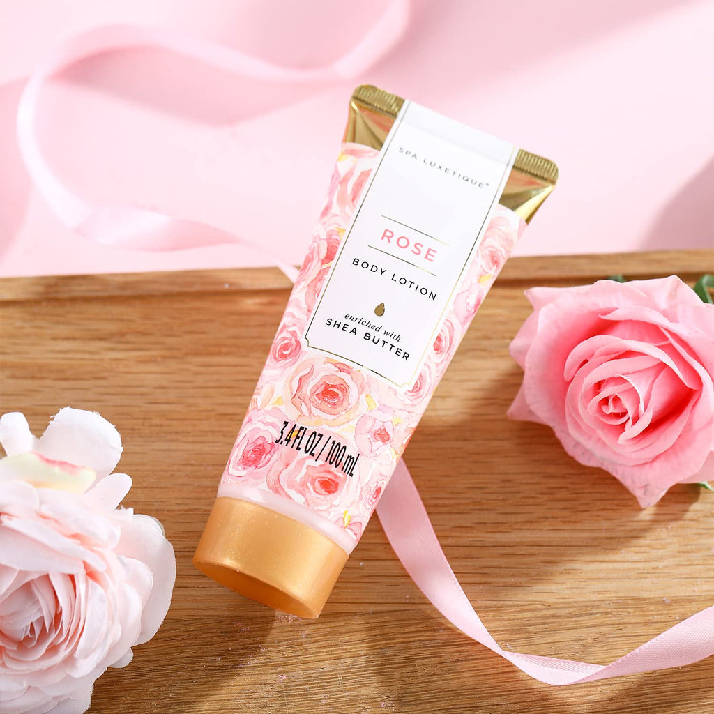 spa luxetique Gift Bath Set For Women, 8 Pcs Rose Spa Basket | Bubble Bath, Shower Gel, Body Lotion