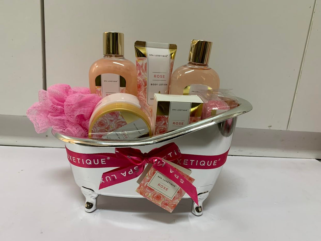 spa luxetique Gift Bath Set For Women, 8 Pcs Rose Spa Basket | Bubble Bath, Shower Gel, Body Lotion