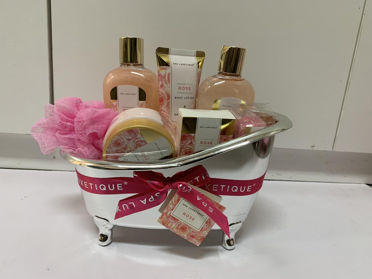 spa luxetique Gift Bath Set For Women, 8 Pcs Rose Spa Basket | Bubble Bath, Shower Gel, Body Lotion