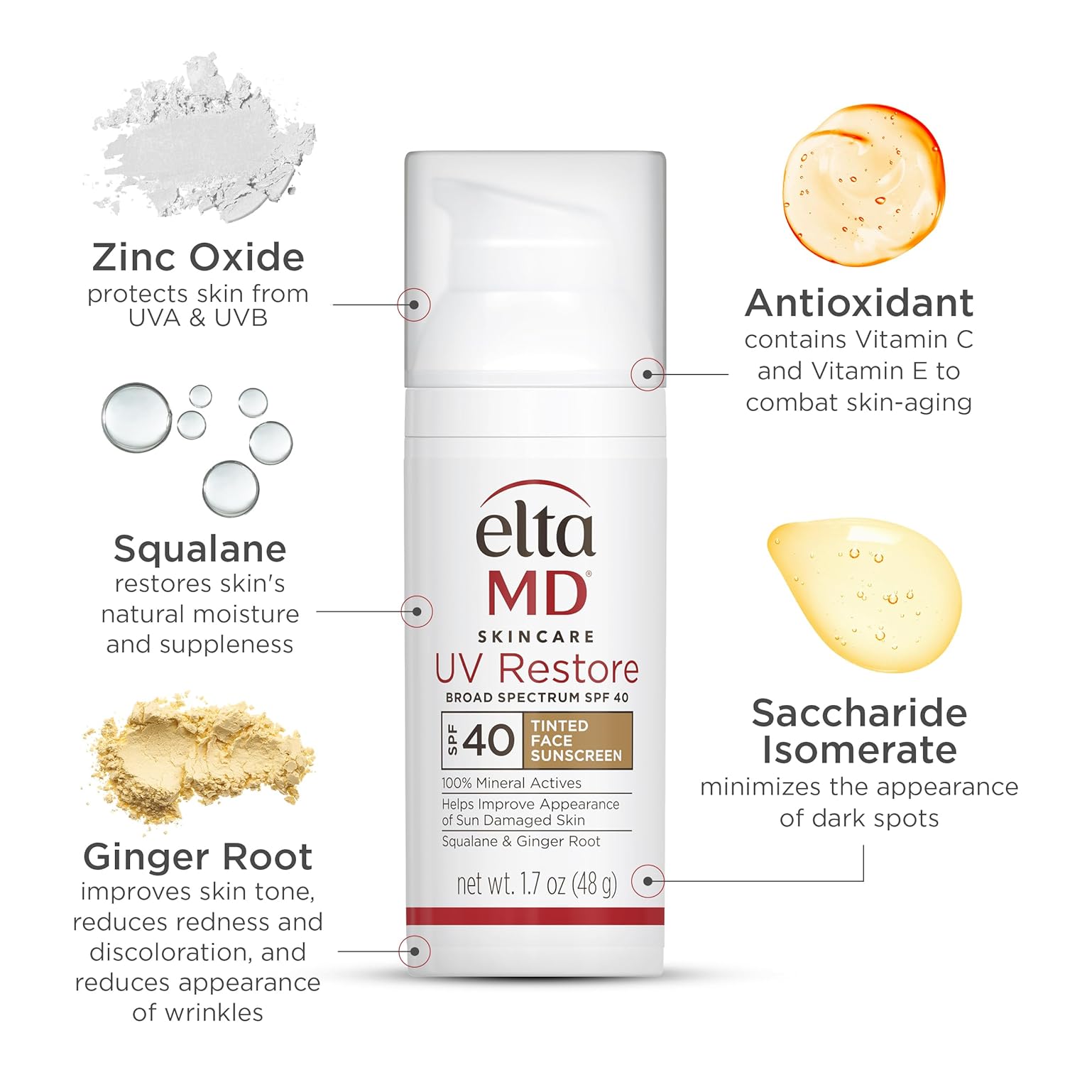 EltaMD UV Restore Tinted Sunscreen for Face SPF 40, Tinted Mineral Sunscreen for Sun Damaged Skin