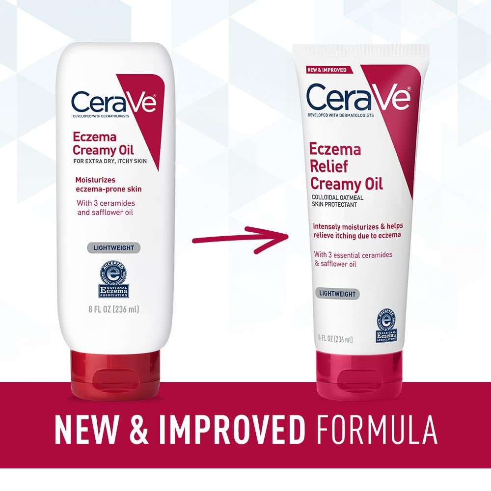 CeraVe Eczema Relief Creamy Body Oil, Eczema Calming Cream With Colloidal Oatmeal & Safflower Oil