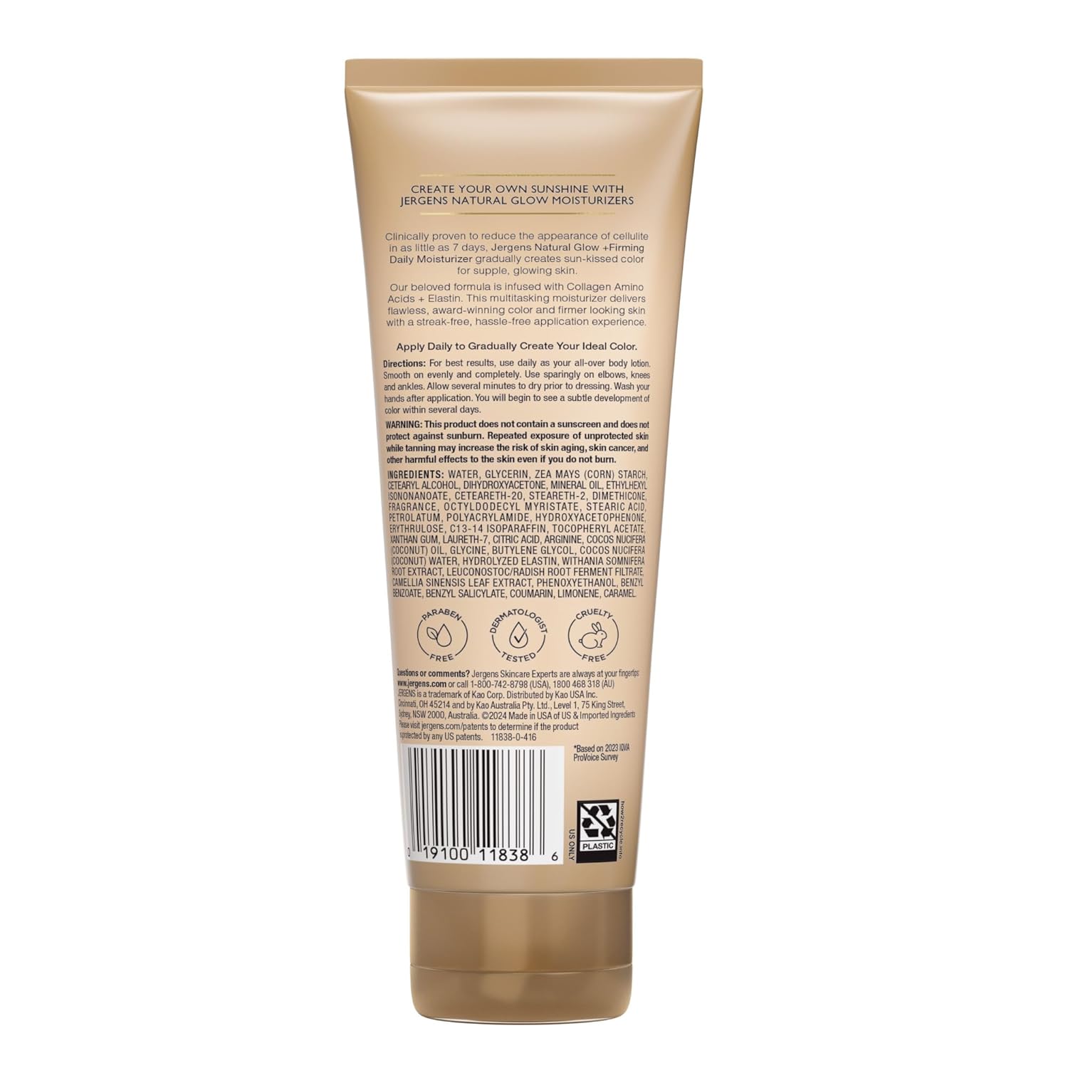 Jergens Natural Glow +Firming Self Tanner Body Lotion, Medium to Deep Skin Tone, Collagen &Elastin