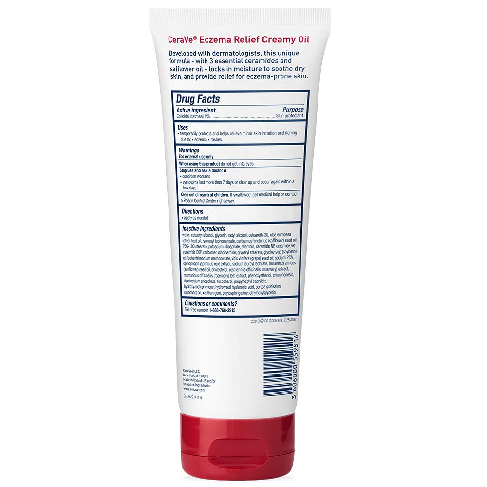 CeraVe Eczema Relief Creamy Body Oil, Eczema Calming Cream With Colloidal Oatmeal & Safflower Oil