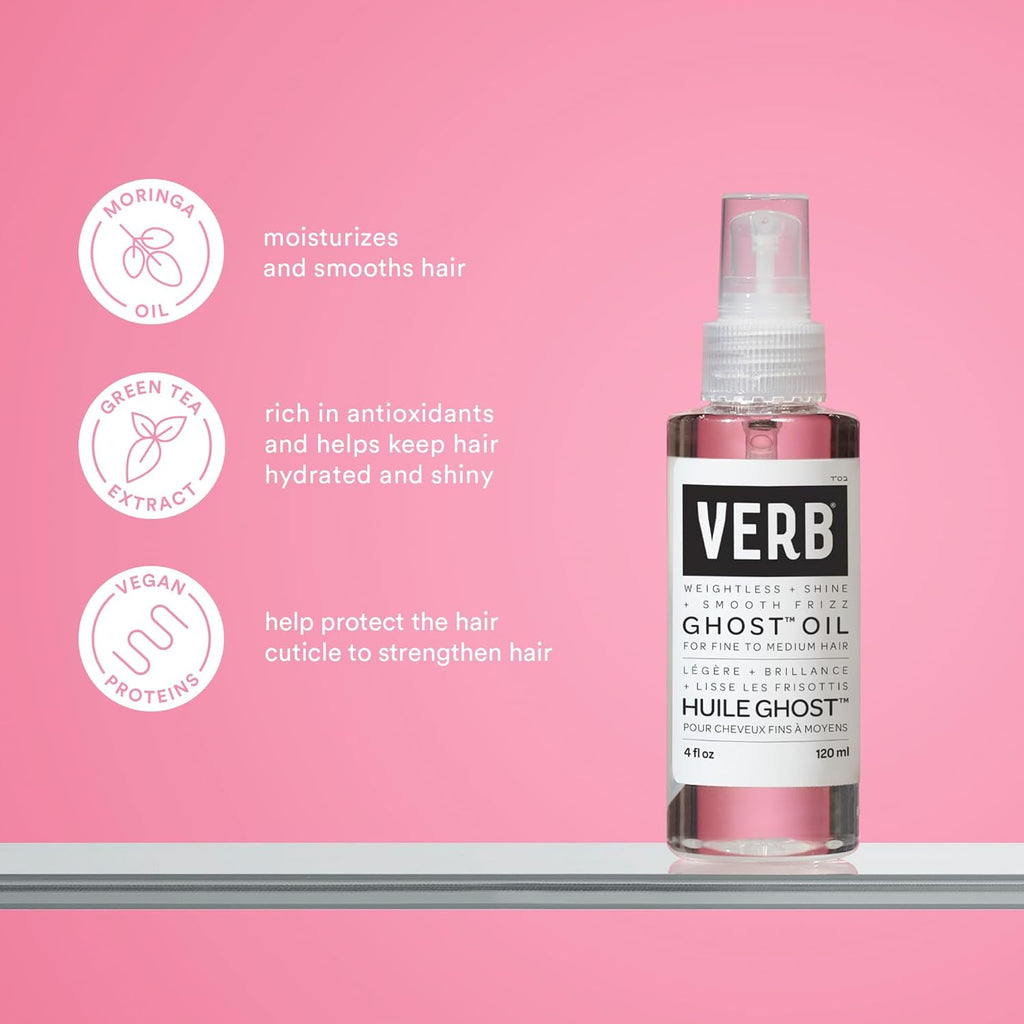 VERB Ghost Oil, 4 fl oz- Weightless Hair Oil for Fine to Medium Hair – Smooths Frizz, Adds Shine