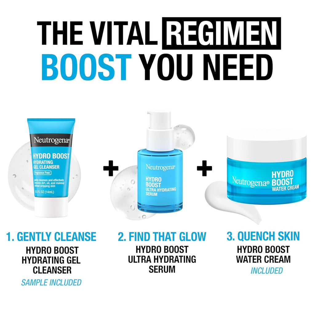 Neutrogena Hydro Boost Skincare Set, Hydro Boost Fragrance Free Gel Cream Face Moisturizer+ Cleanser