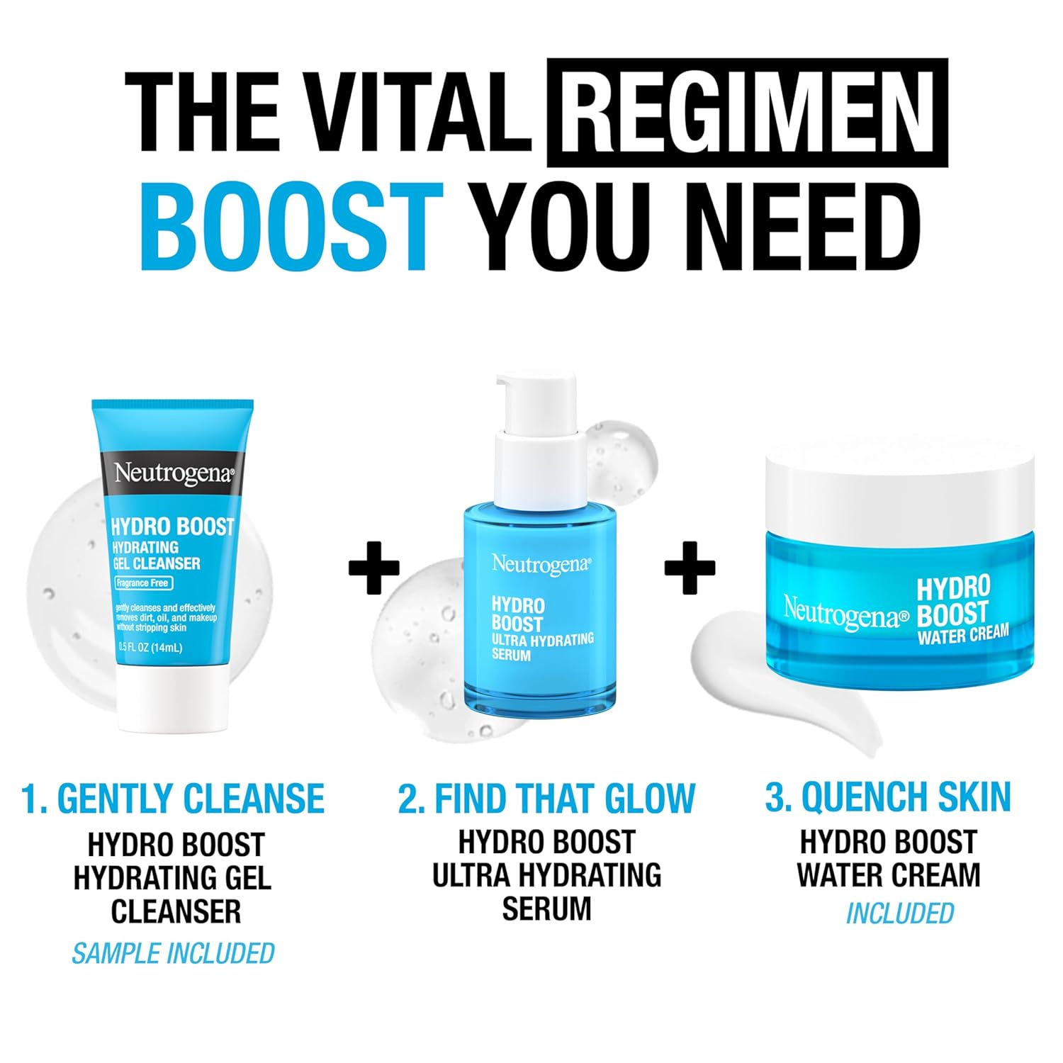 Neutrogena Hydro Boost Skincare Set, Hydro Boost Fragrance Free Gel Cream Face Moisturizer+ Cleanser