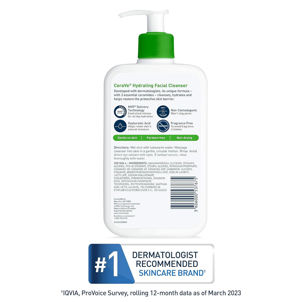 CeraVe Hydrating Facial Cleanser, Moisturizing Face Wash, Hyaluronic Acid + Ceramides + Glycerin