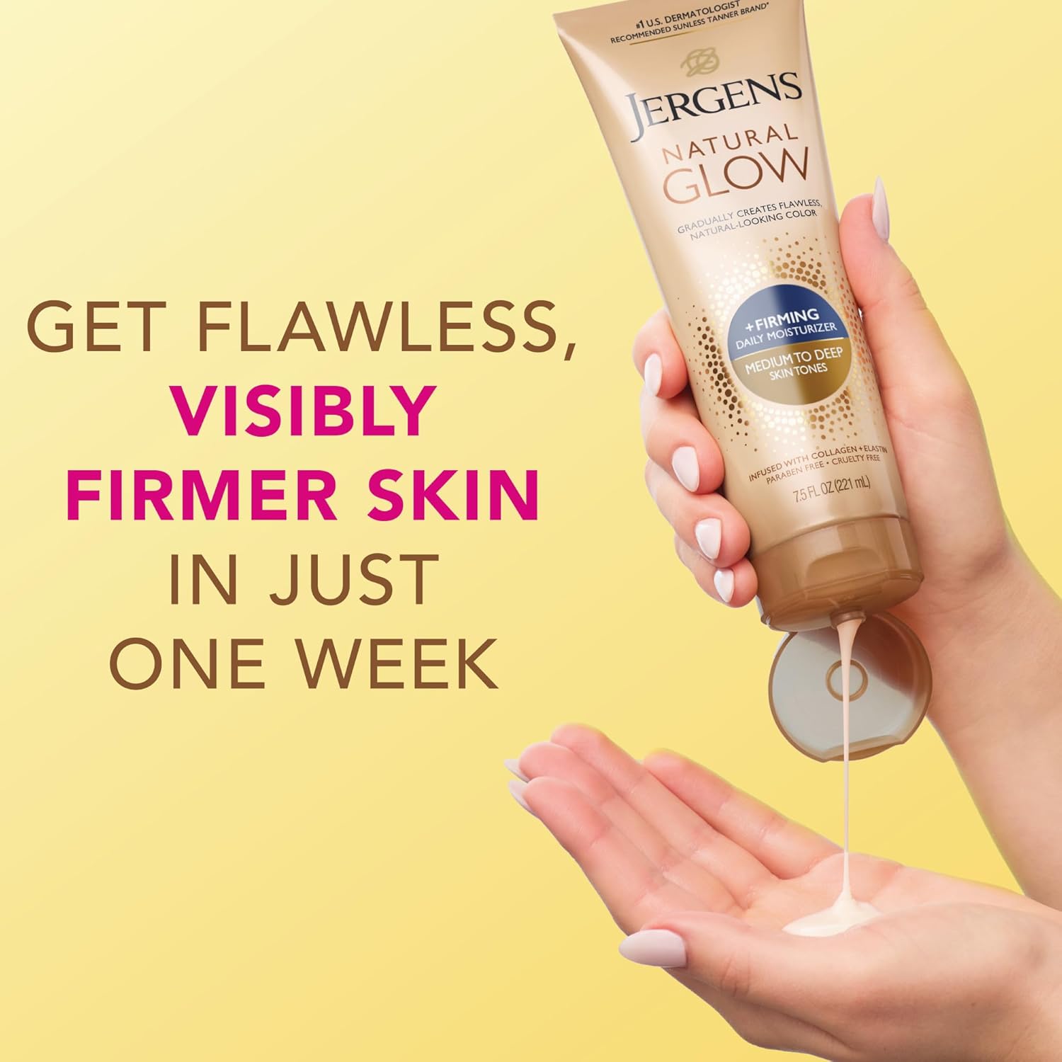 Jergens Natural Glow +Firming Self Tanner Body Lotion, Medium to Deep Skin Tone, Collagen &Elastin