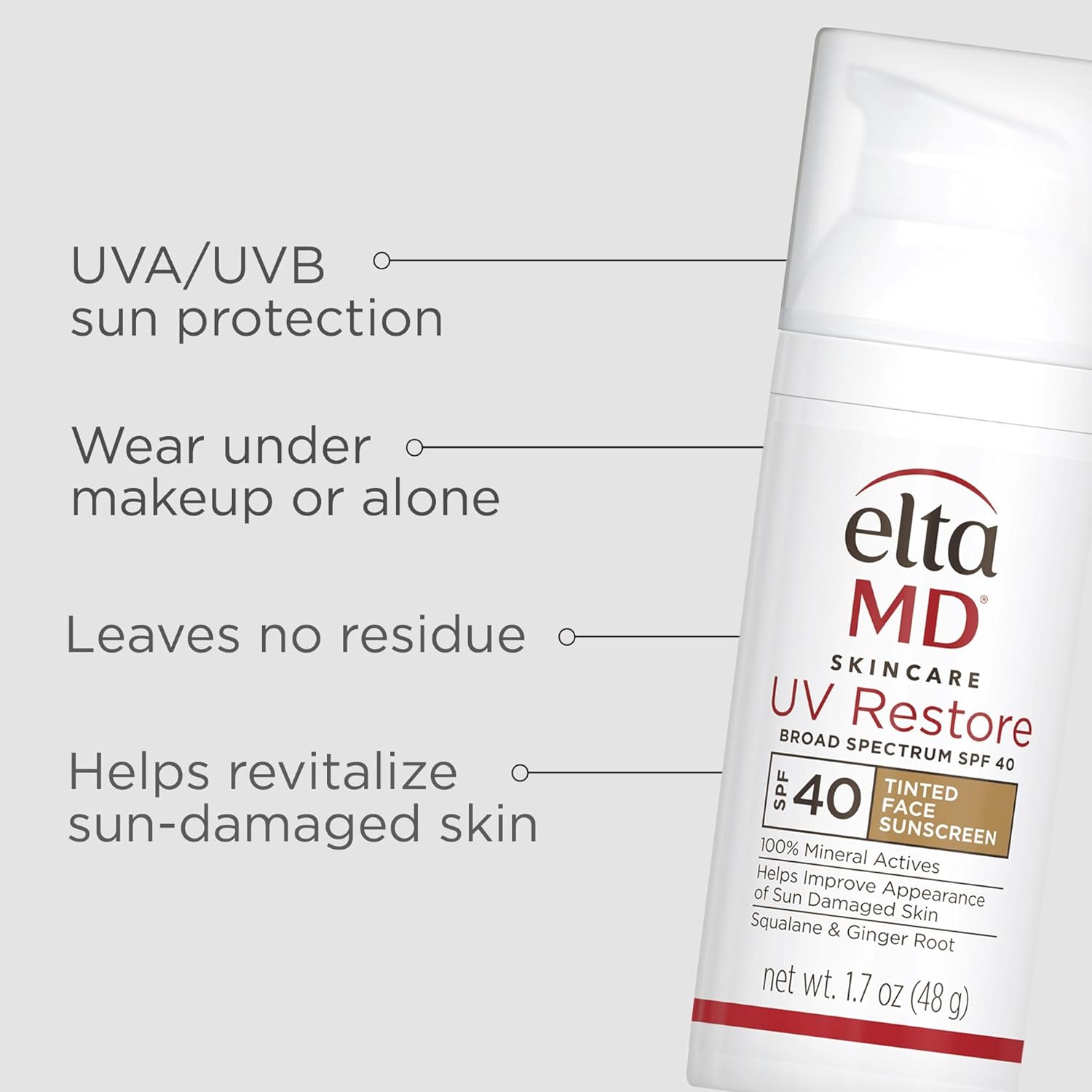 EltaMD UV Restore Tinted Sunscreen for Face SPF 40, Tinted Mineral Sunscreen for Sun Damaged Skin