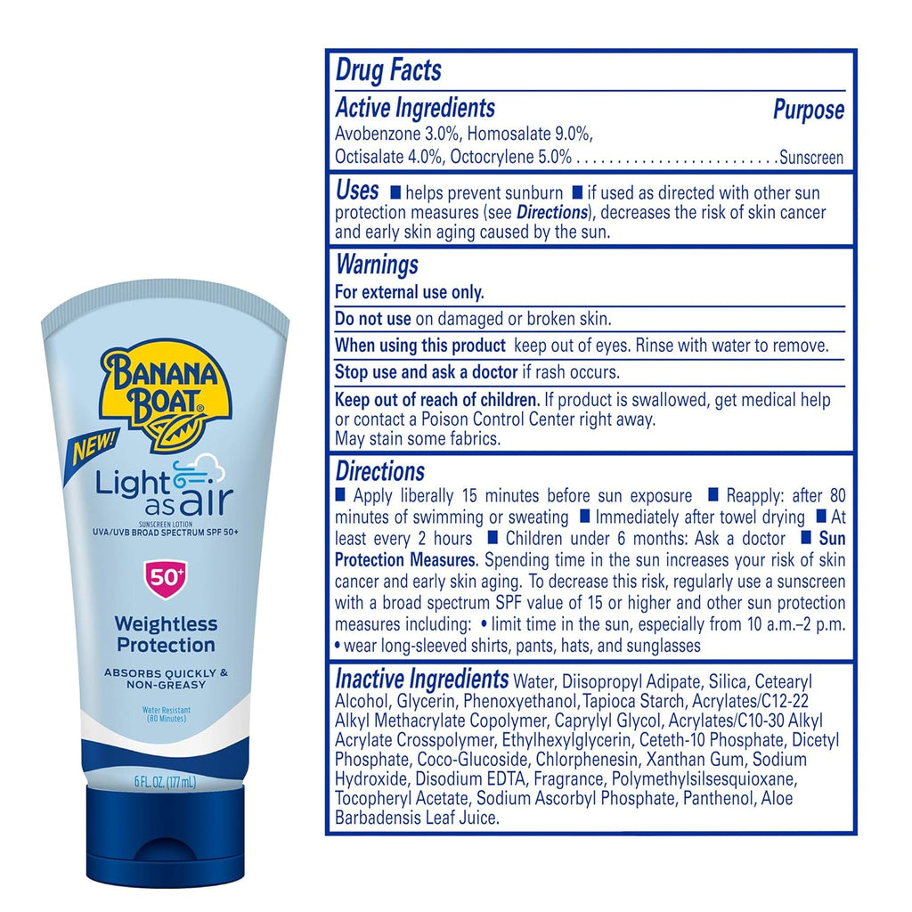 Banana Boat Light As Air Sunscreen Lotion SPF50 Twin Pack | Lightweight & Non-Greasy, Sunblock