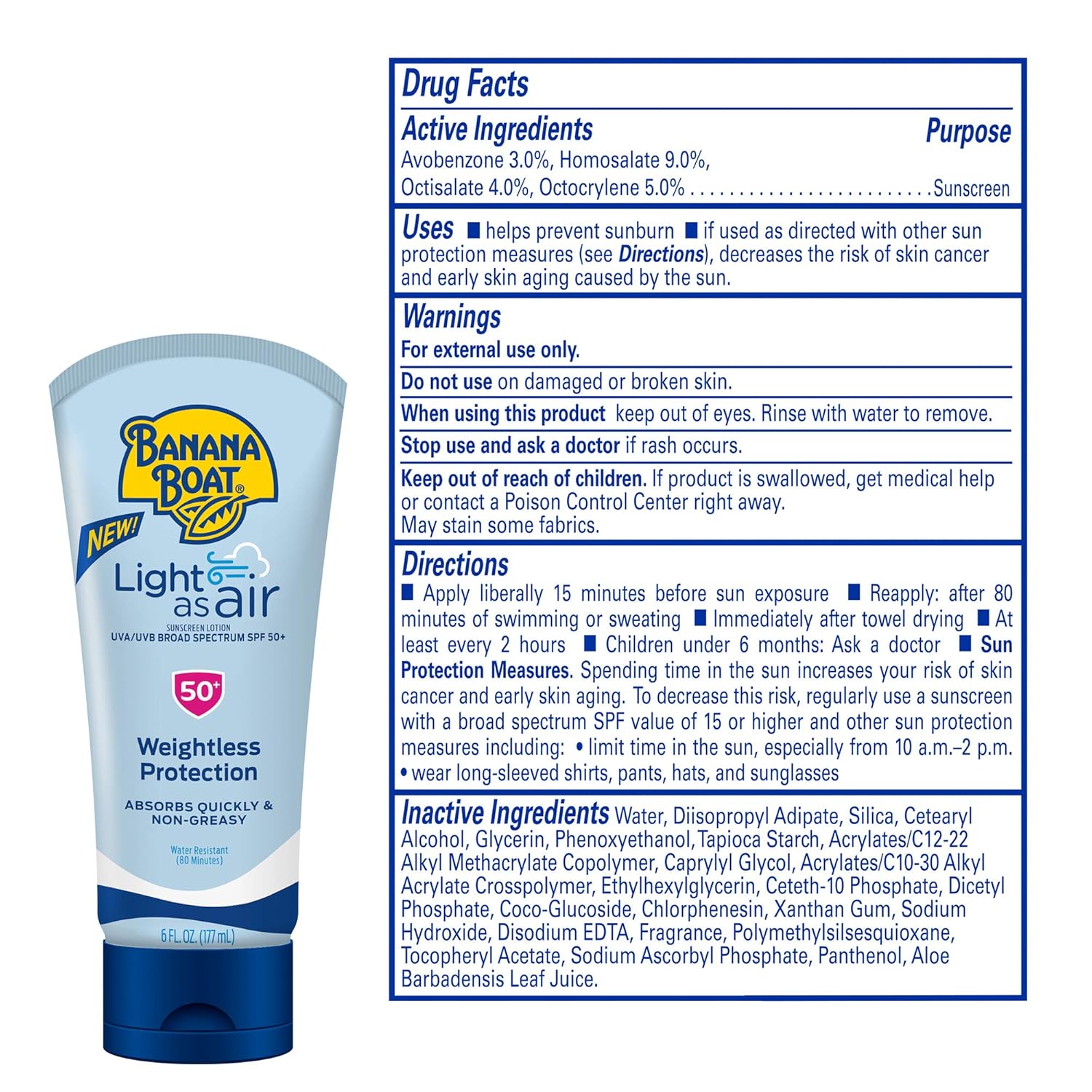 Banana Boat Light As Air Sunscreen Lotion SPF50 Twin Pack | Lightweight & Non-Greasy, Sunblock