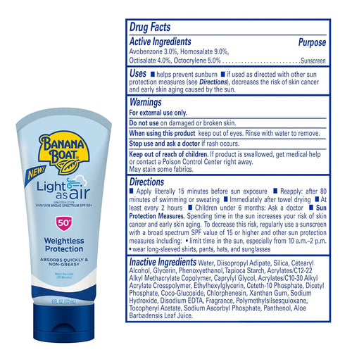 Banana Boat Light As Air Sunscreen Lotion SPF50 Twin Pack | Lightweight & Non-Greasy, Sunblock