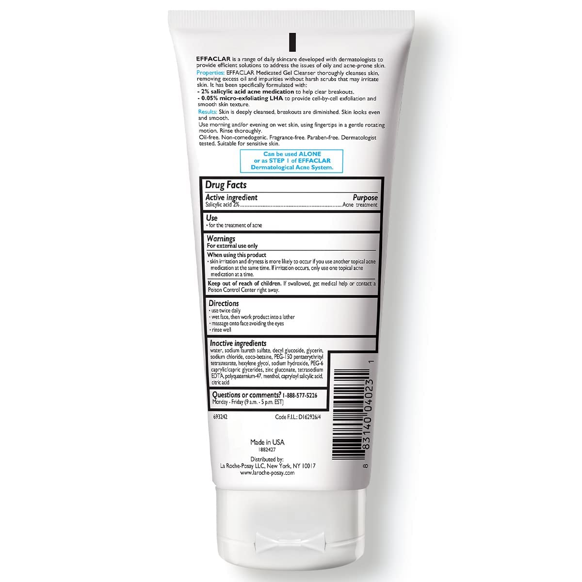 La Roche-Posay Effaclar Medicated Gel Cleanser, 2% Salicylic Acid Cleanser +LHA +Glycerin, Foaming