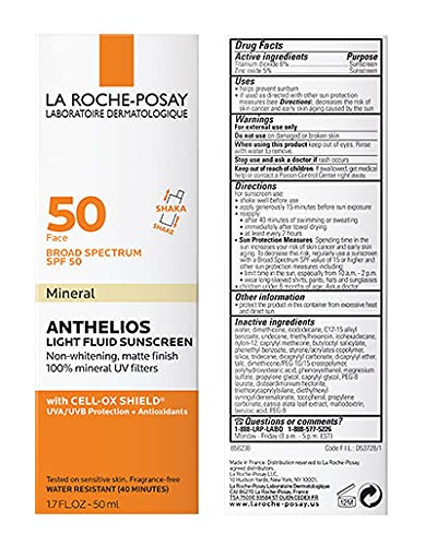La Roche-Posay Anthelios Mineral Ultra-Light Face Sunscreen SPF 50, Zinc Oxide Sunscreen for Face