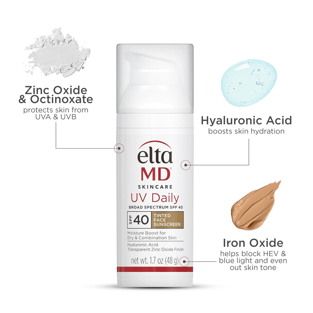 EltaMD UV Daily Tinted SPF 40 Face Sunscreen Moisturizer with Zinc Oxide, Sunscreen for Dry Skin