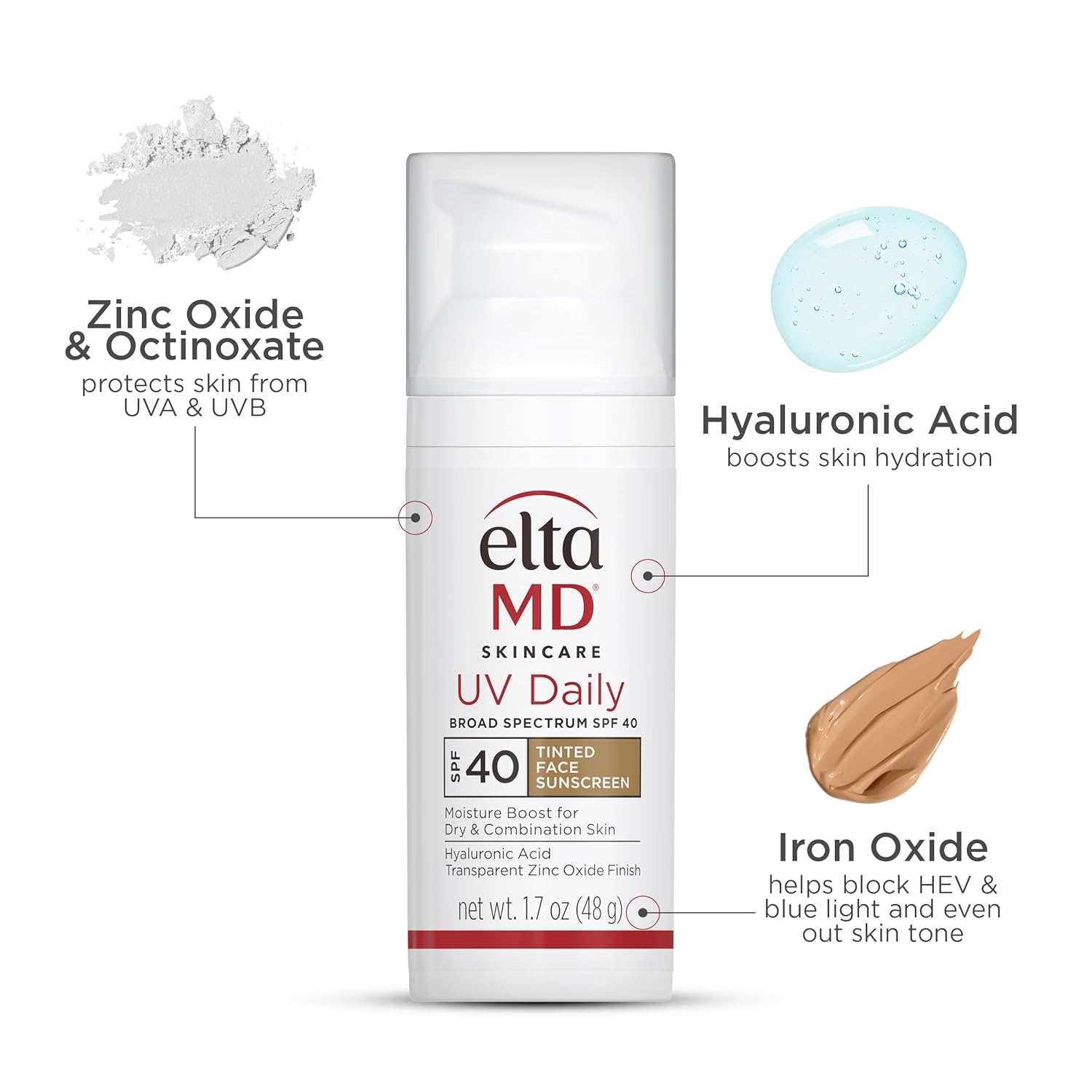 EltaMD UV Daily Tinted SPF 40 Face Sunscreen Moisturizer with Zinc Oxide, Sunscreen for Dry Skin