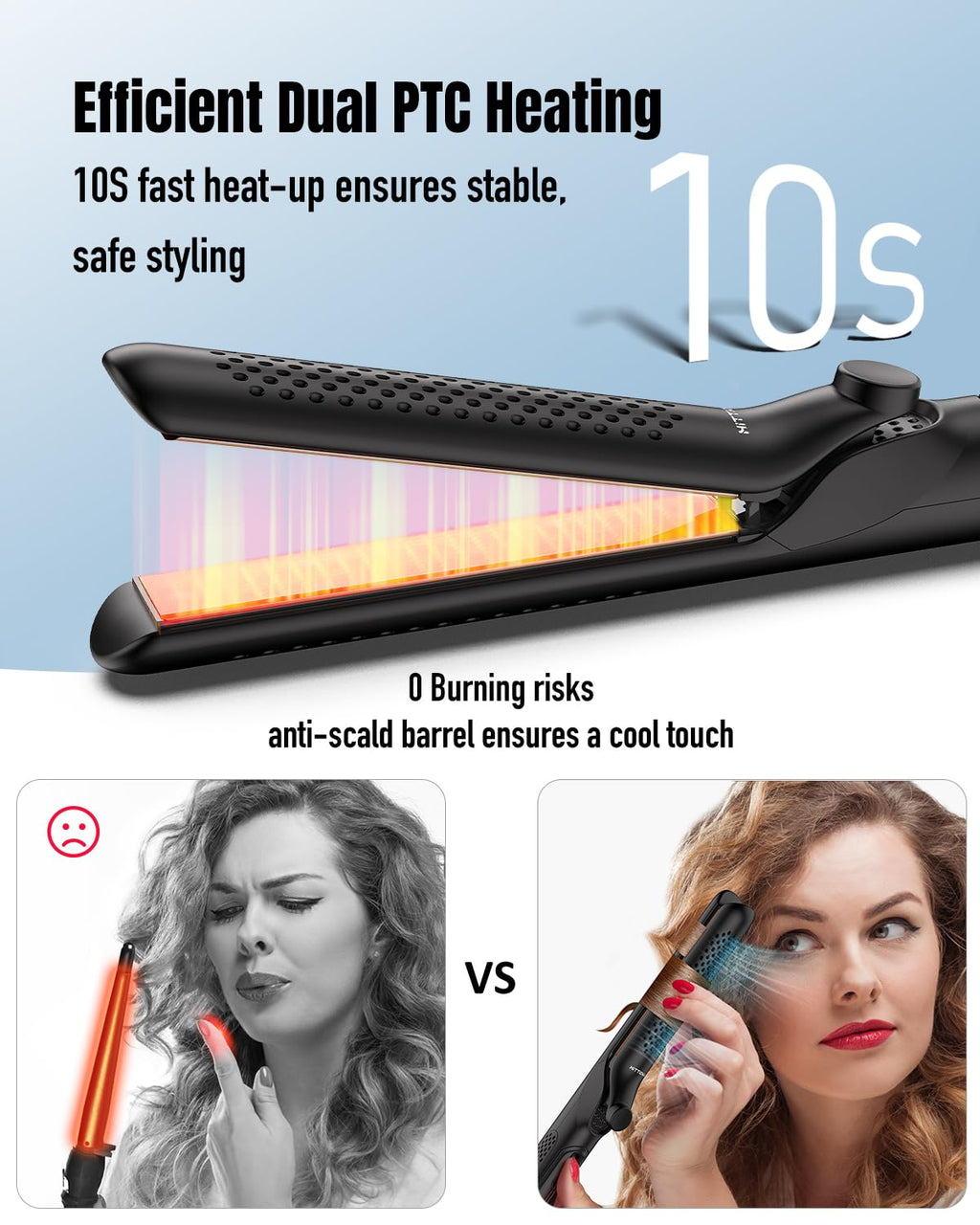 360° Airflow Styler Curling Iron - 1.25 In. Hair Straightener &Curler 2 in 1 with Vented Cool Air