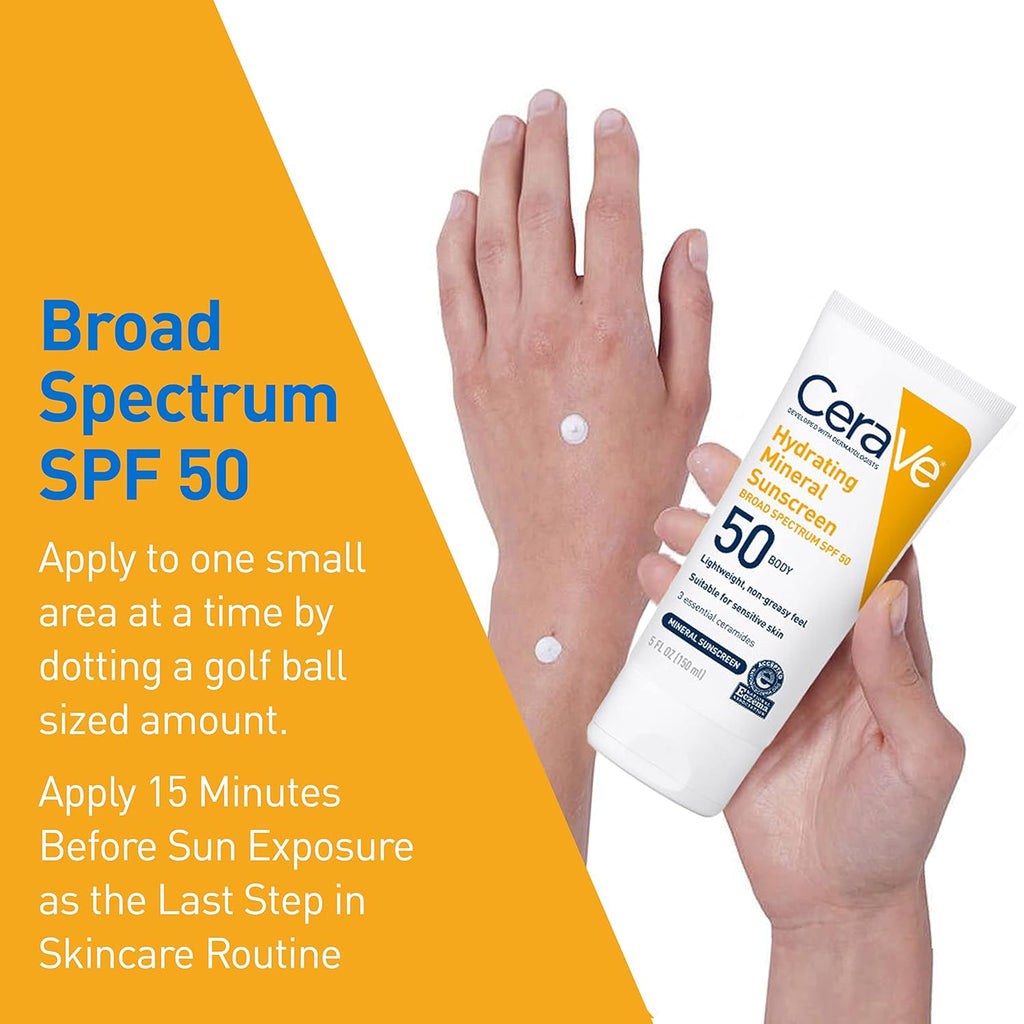 CeraVe 100% Mineral Sunscreen SPF 50 with Zinc Oxide & Titanium Dioxide, Hyaluronic Acid & Ceramides