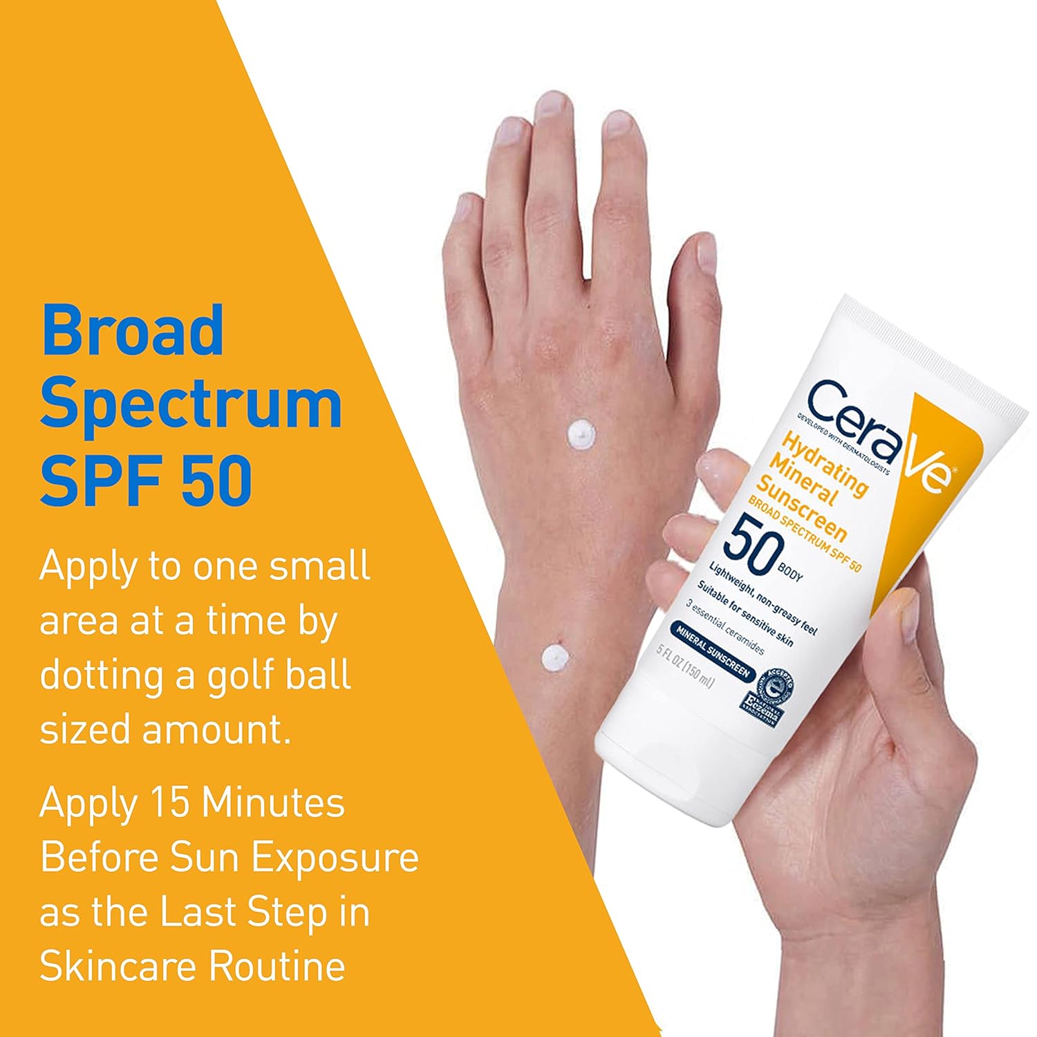 CeraVe 100% Mineral Sunscreen SPF 50 with Zinc Oxide & Titanium Dioxide, Hyaluronic Acid & Ceramides