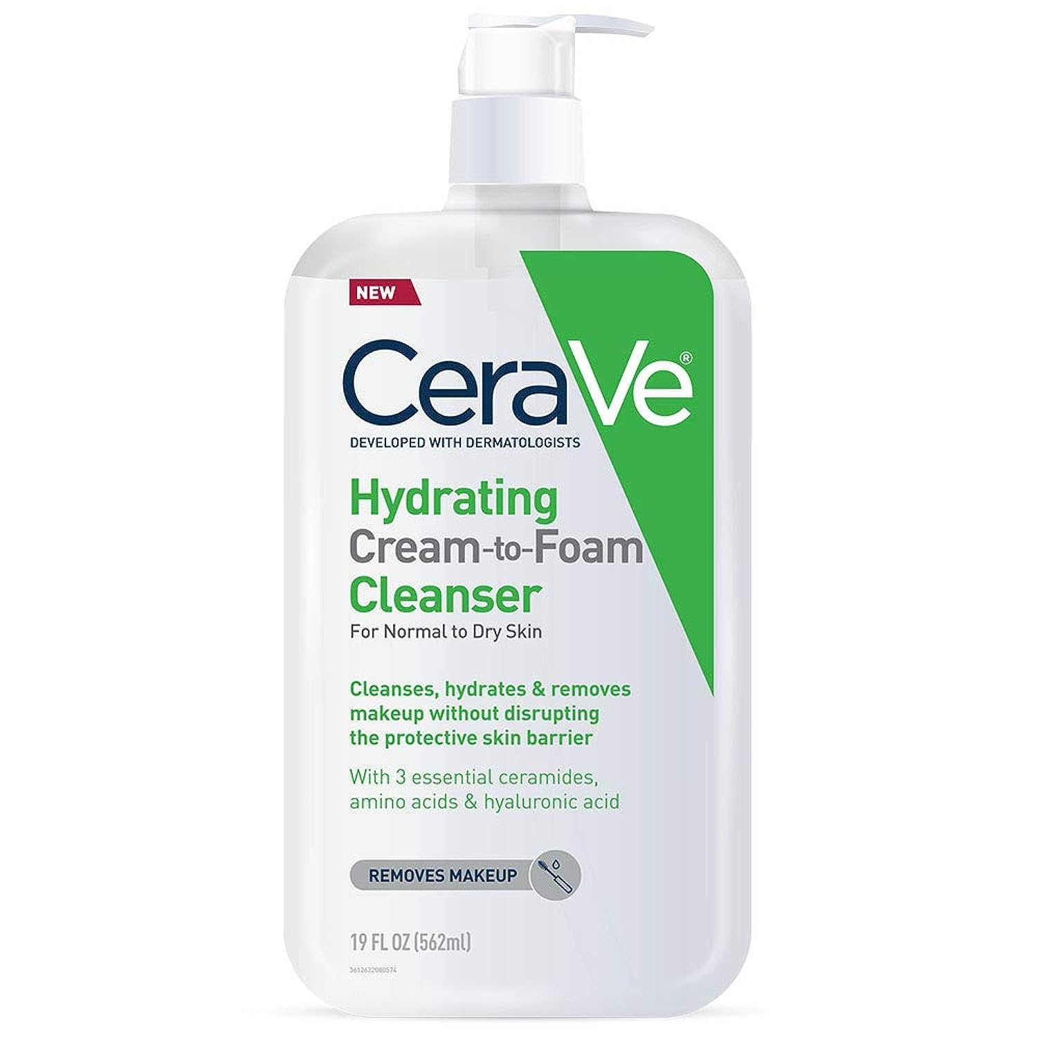 CeraVe Hydrating Cream To Foam Cleanser, Makeup Remover Face Wash For Dry Skin, Hyaluronic Acid