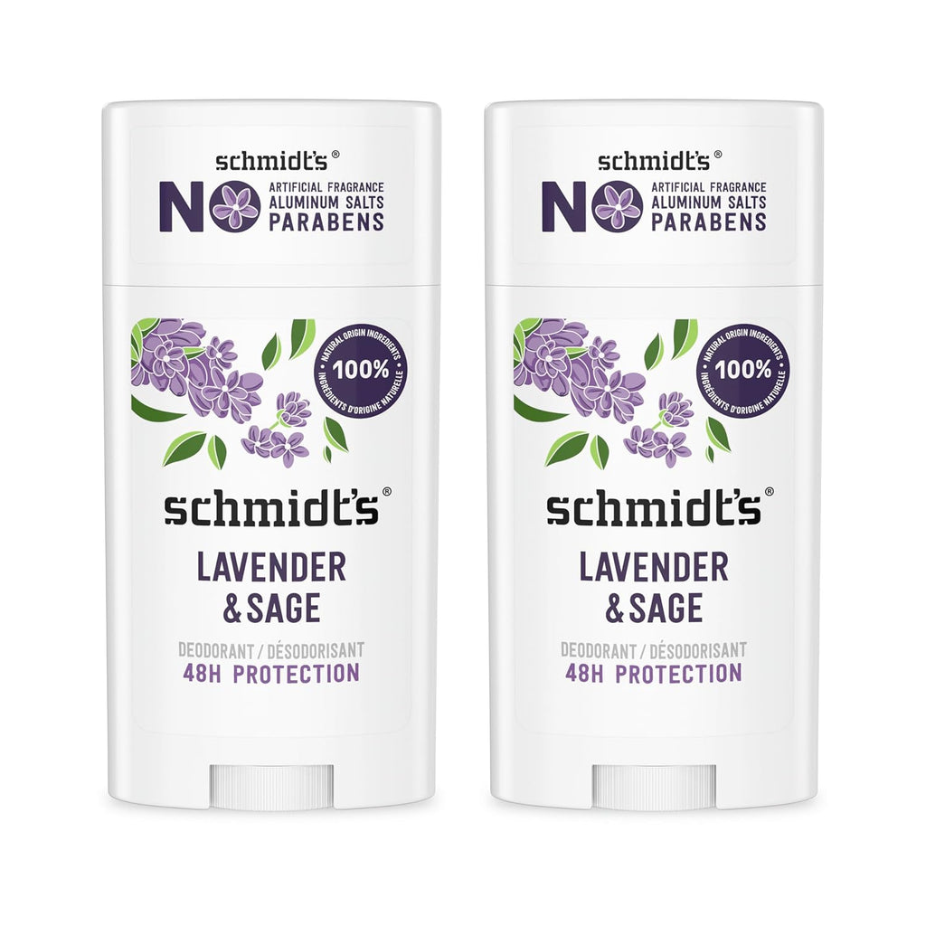 Schmidt's Aluminum-Free Vegan Deodorant with 24 Hour Odor Protection, 2 Count, Natural Ingredients