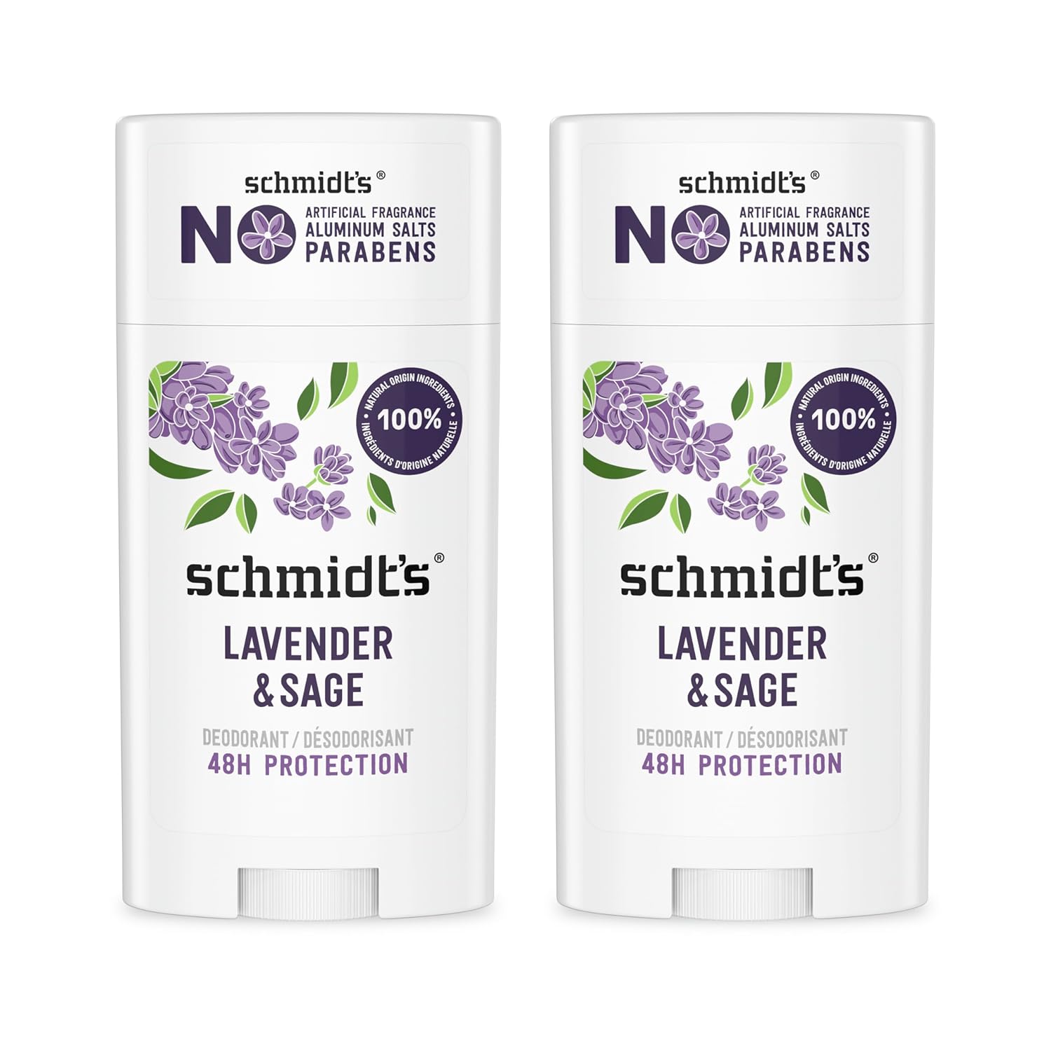 Schmidt's Aluminum-Free Vegan Deodorant with 24 Hour Odor Protection, 2 Count, Natural Ingredients