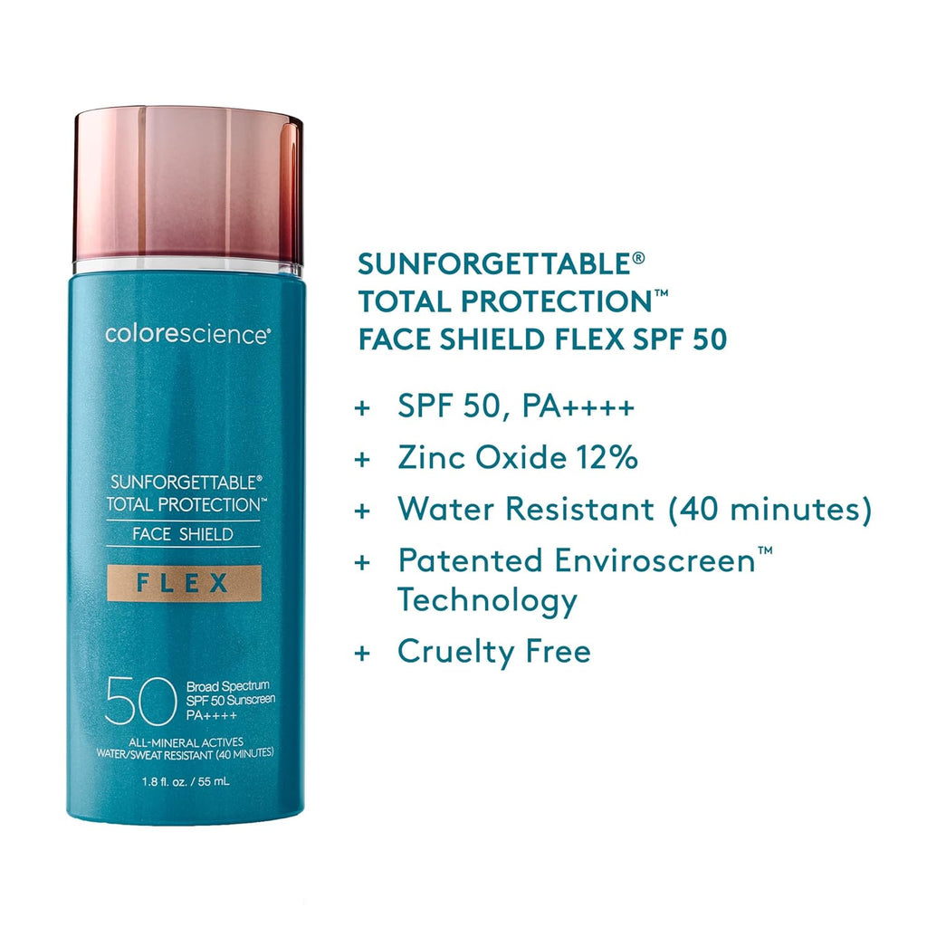 Colorescience 50 to 70 SPF Total Protection Face Shield Flex SPF 50, Zinc Oxide Formula, Tan, 1.8 oz