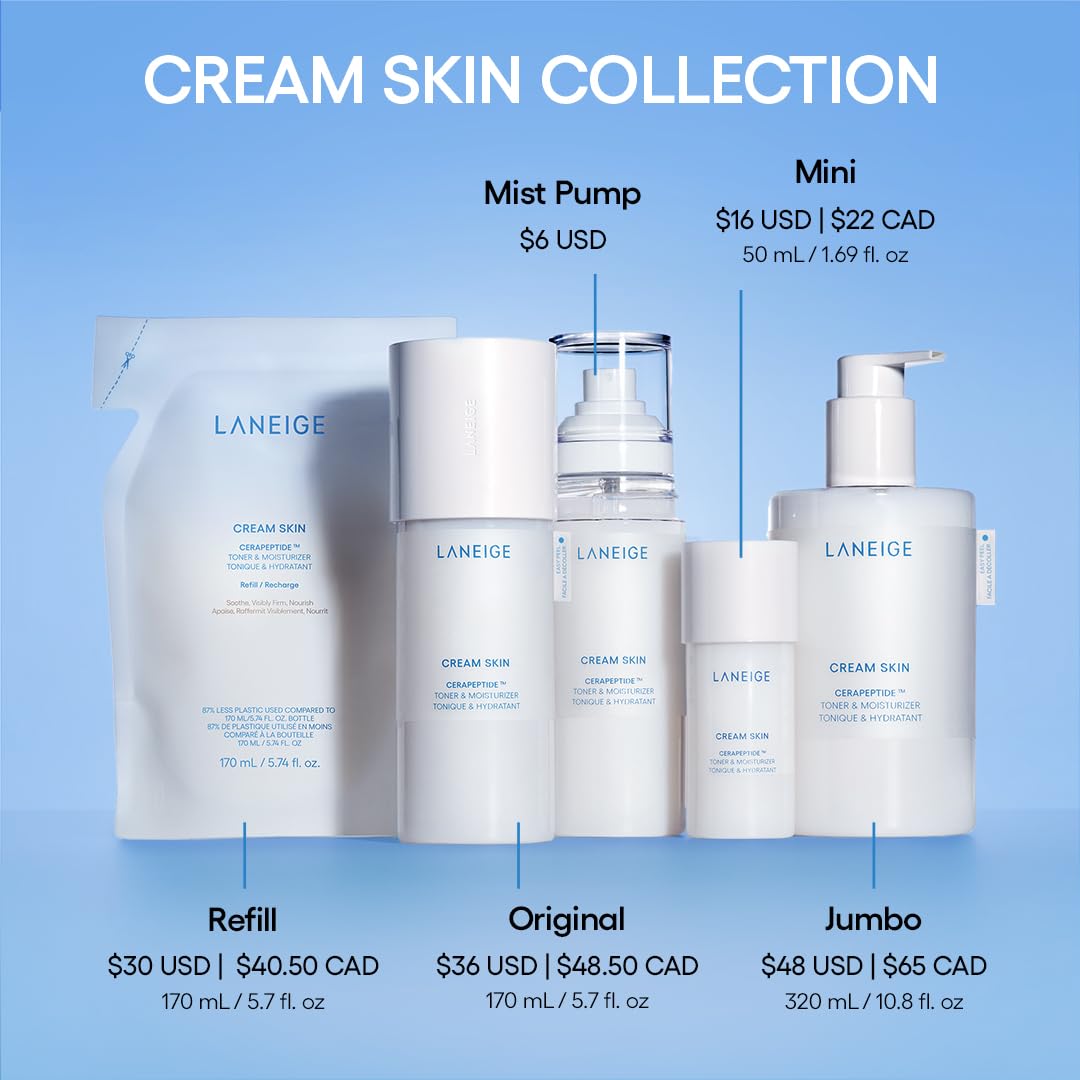LANEIGE Cream Skin Toner & Moisturizer: Lightweight Korean Milky Toner with Ceramide & Peptide