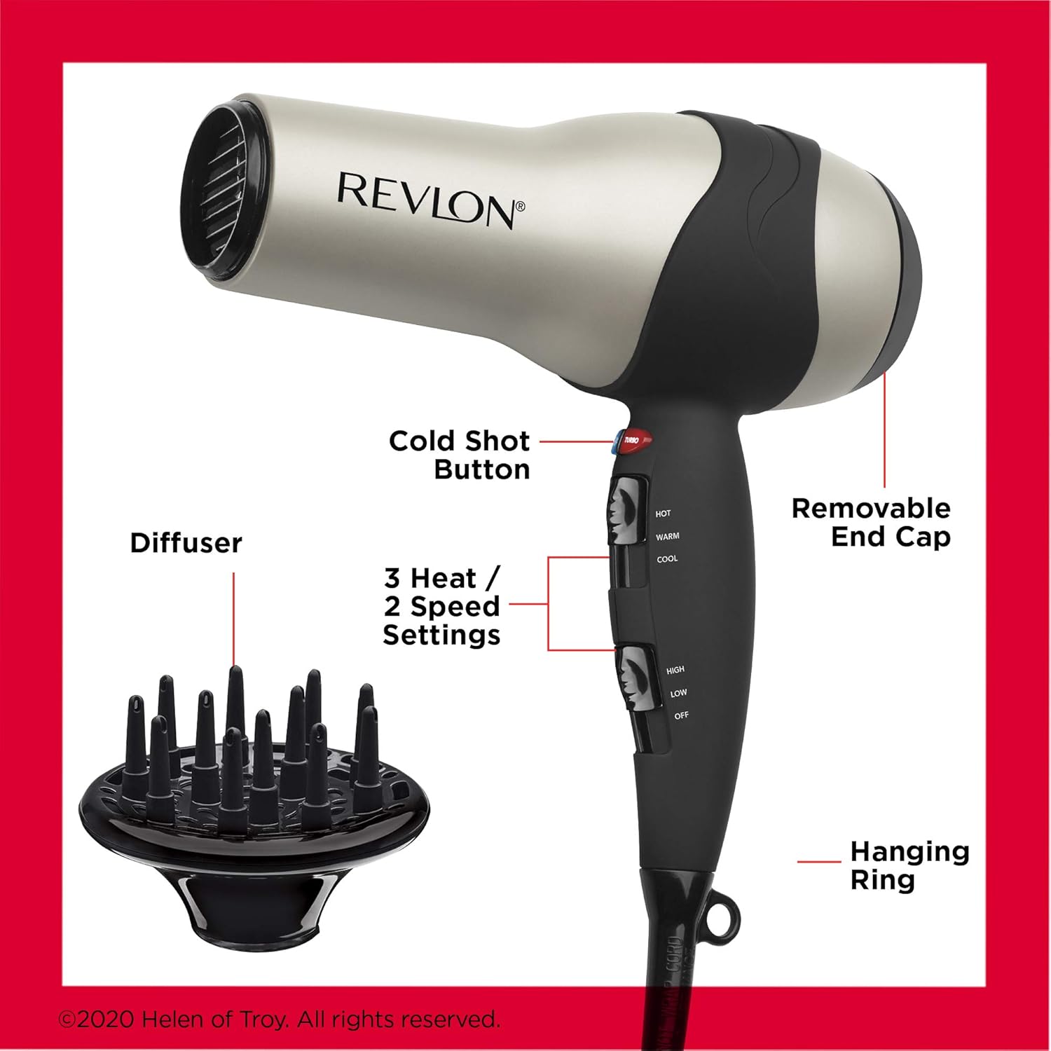 REVLON Turbo Hair Dryer with Advanced Ionic Technology, Ceramic Coating | Heat & Cold Shot Features