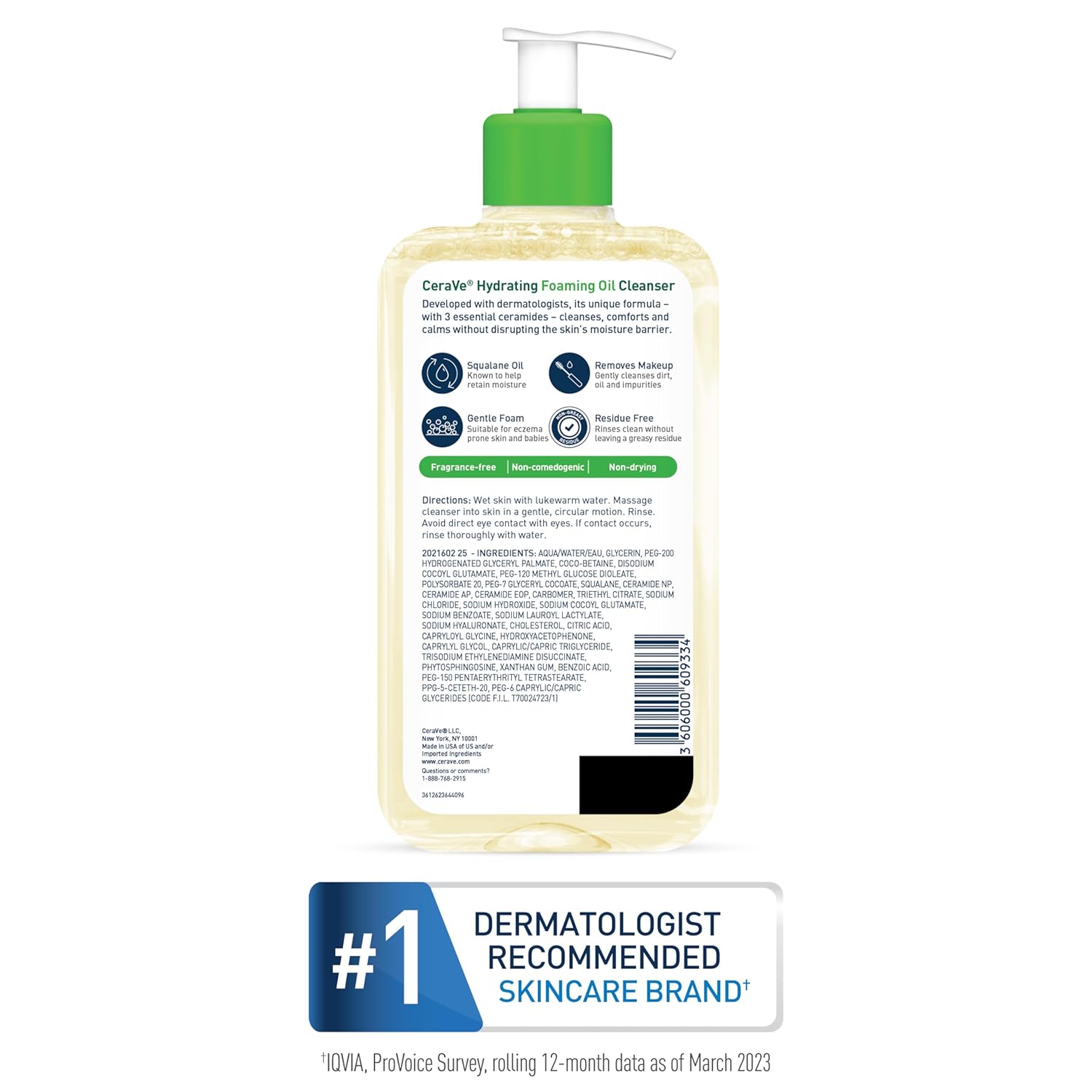 CeraVe Hydrating Foaming Oil Cleanser, Moisturizing for Face & Body, Squalane Oil + Hyaluronic Acid