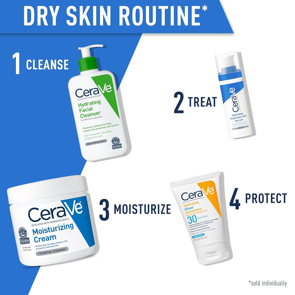 CeraVe Moisturizing Cream, Body & Face Moisturizer for Dry Skin, with Hyaluronic Acid & Ceramides