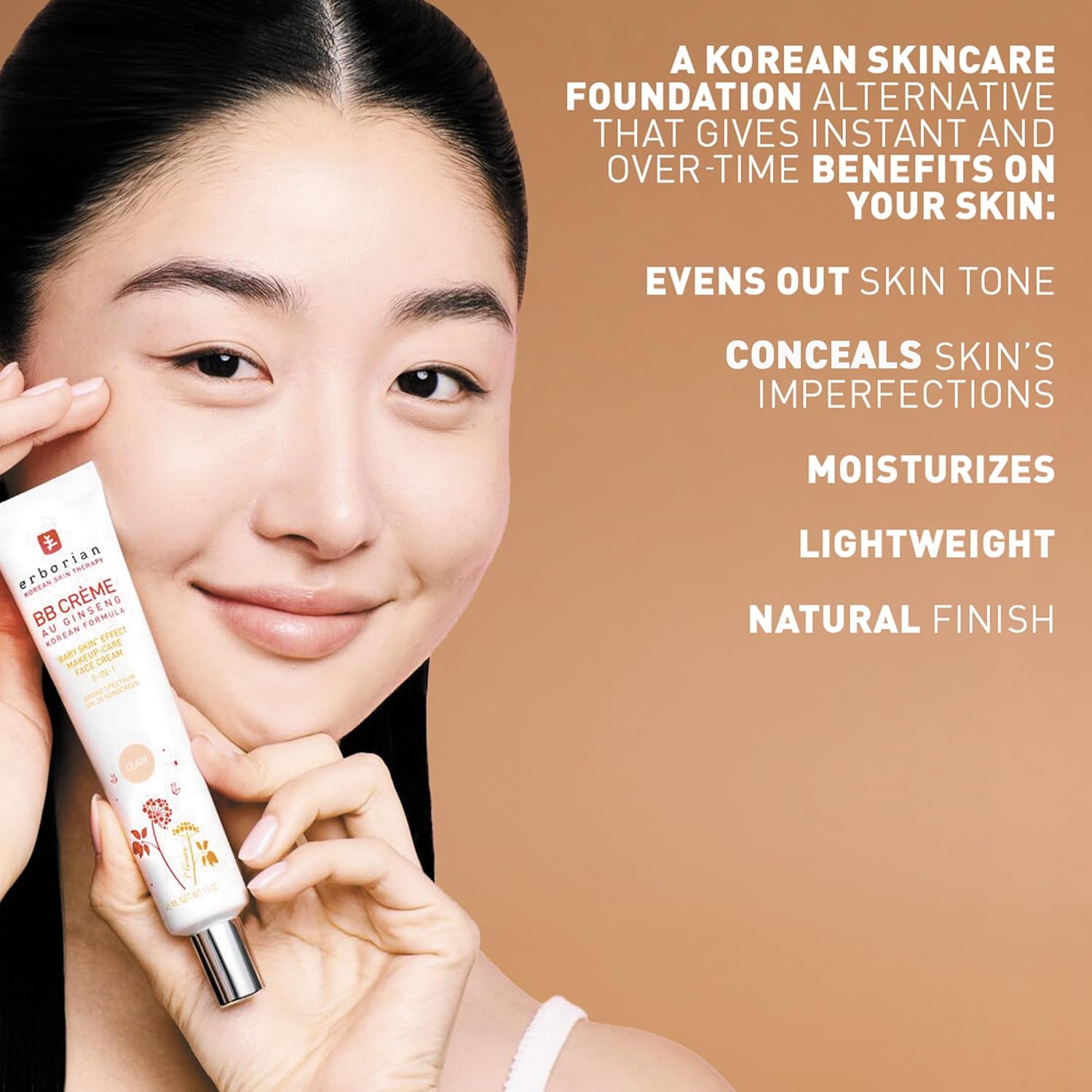 Erborian BB Cream with Ginseng - Lightweight Buildable Coverage with SPF 20, Ultra-Soft Matte Finish