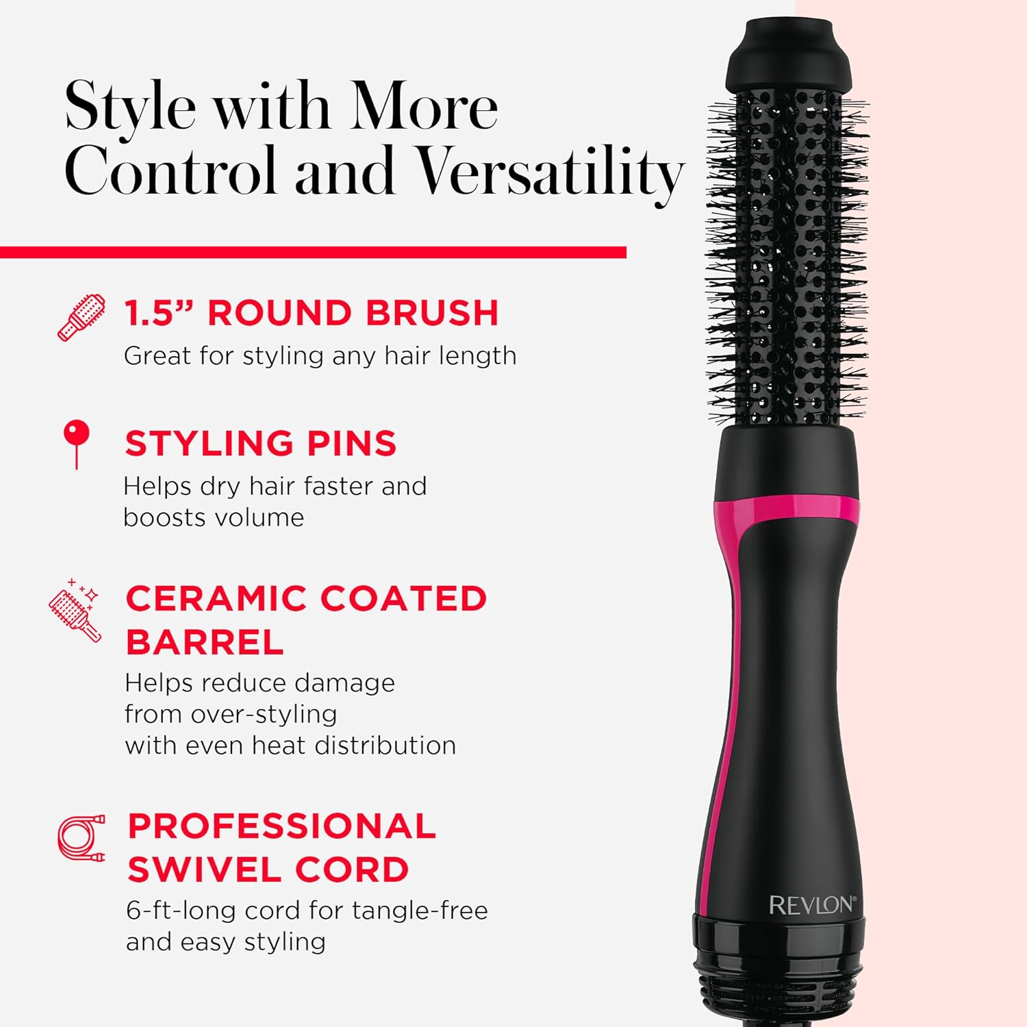 REVLON One-Step Hair Dryer & Styler - Root Booster Round Brush for Fast and Easy Blow-Out (1-1/2 in)