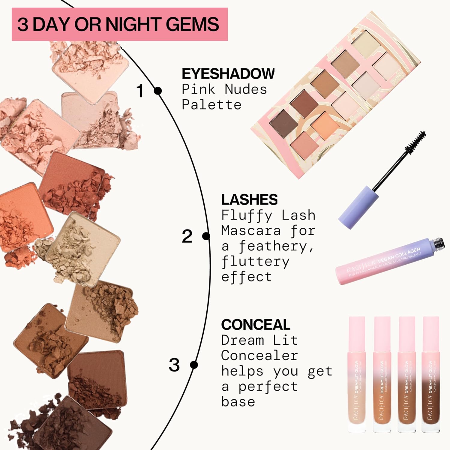 Pacifica Pink Nudes Mineral Eyeshadow Palette, 10 Neutral Shades, For Natural or Smoky Eye Look