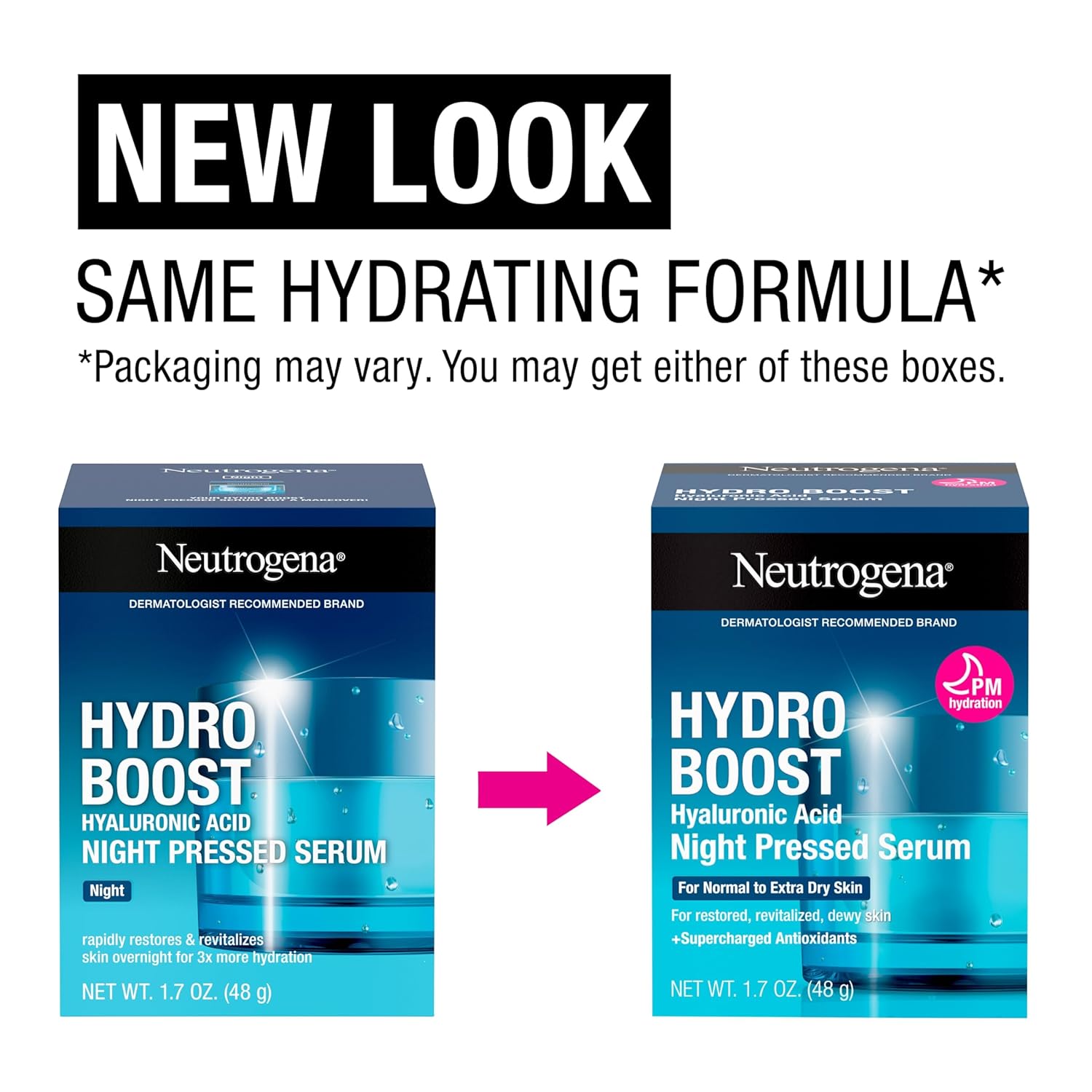 Neutrogena Hydro Boost Night Pressed Serum, Hyaluronic Acid Face Moisturizer for Normal to Extra Dry