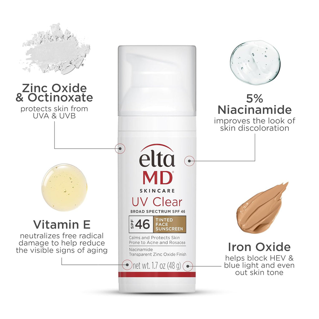 EltaMD UV Clear Tinted Sunscreen for Face,SPF 46 with Zinc Oxide,Oil-Free, Dermatologist Recommended