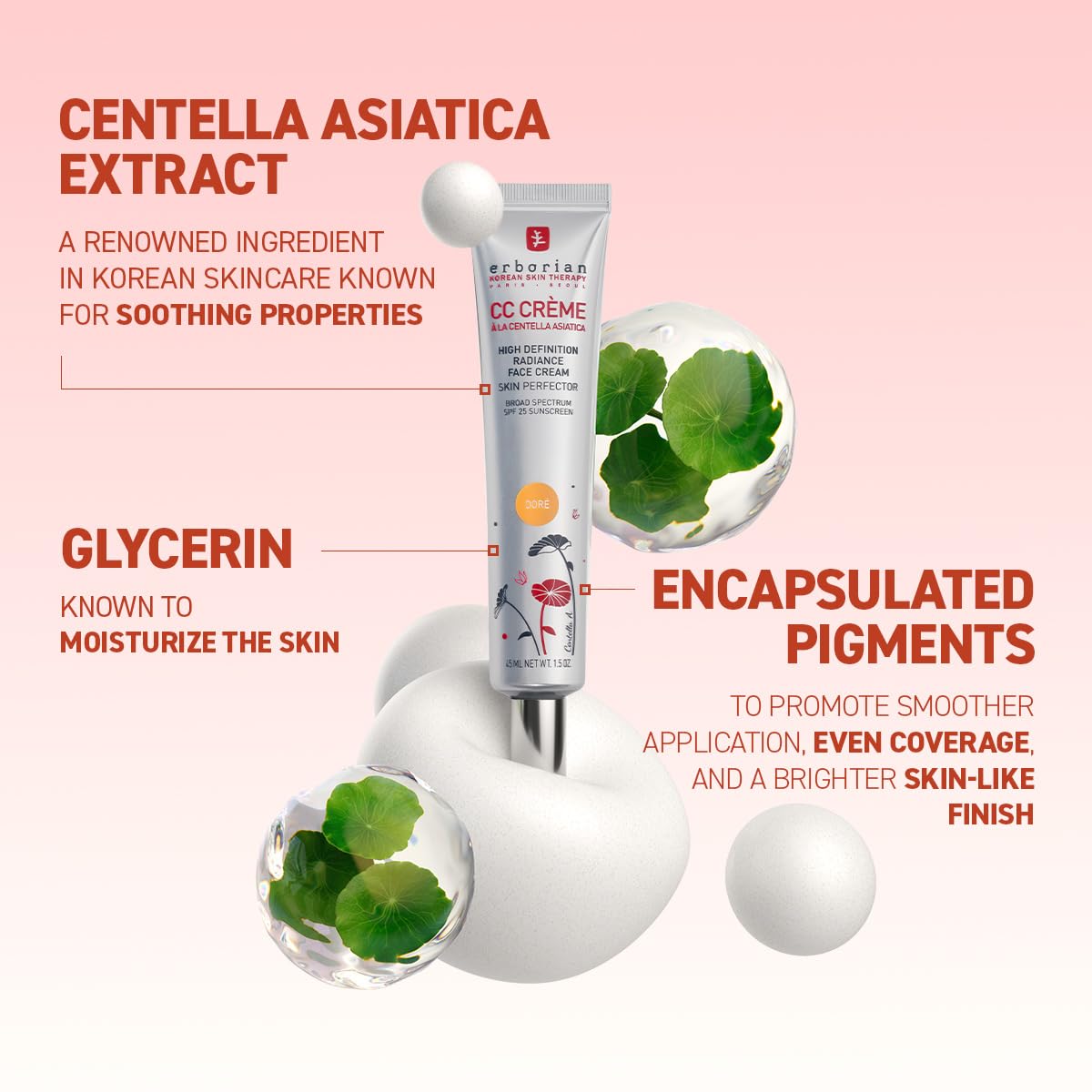 Erborian Color Correcting CC Cream with Centella Asiatica, Tan (Dore) - Light Facial Concealer