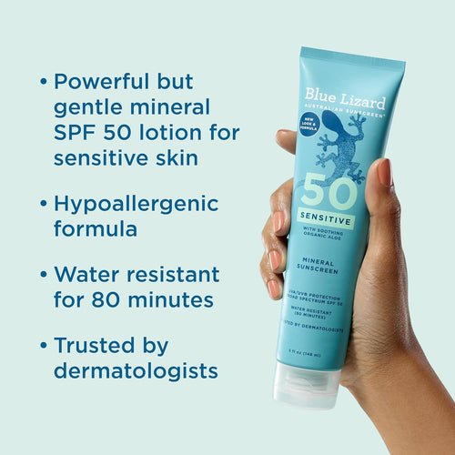 BLUE LIZARD Sensitive Mineral Sunscreen with Zinc Oxide 50+ Water Resistant UVAUVB Protection, SPF50