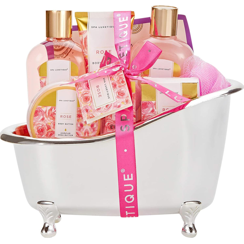 spa luxetique Gift Bath Set For Women, 8 Pcs Rose Spa Basket | Bubble Bath, Shower Gel, Body Lotion