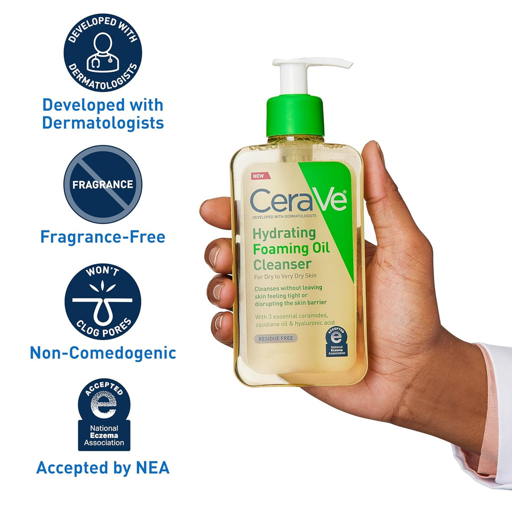 CeraVe Hydrating Foaming Oil Cleanser, Moisturizing for Face & Body, Squalane Oil + Hyaluronic Acid